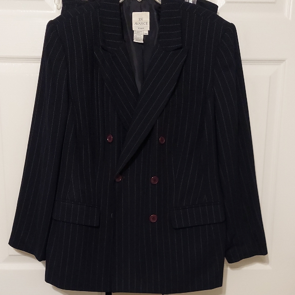 EN ADVANCE Navy Blue Pinstripe Double-Breasted Suit.